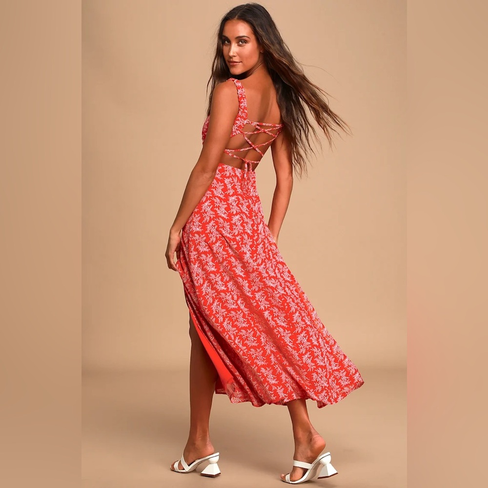Lulus Back to Backless Red Print Lace-Up Backless Dress - Picture 2 of 7